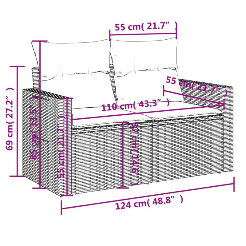 Modulaire tuinbank met grijs materiaal en gepoedercoat staal afmetingen - Modulaire tuinbanken