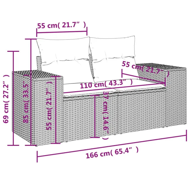 Modulaire tuinbank met zwart materiaal en gepoedercoat staal afmetingen - Modulaire tuinbanken