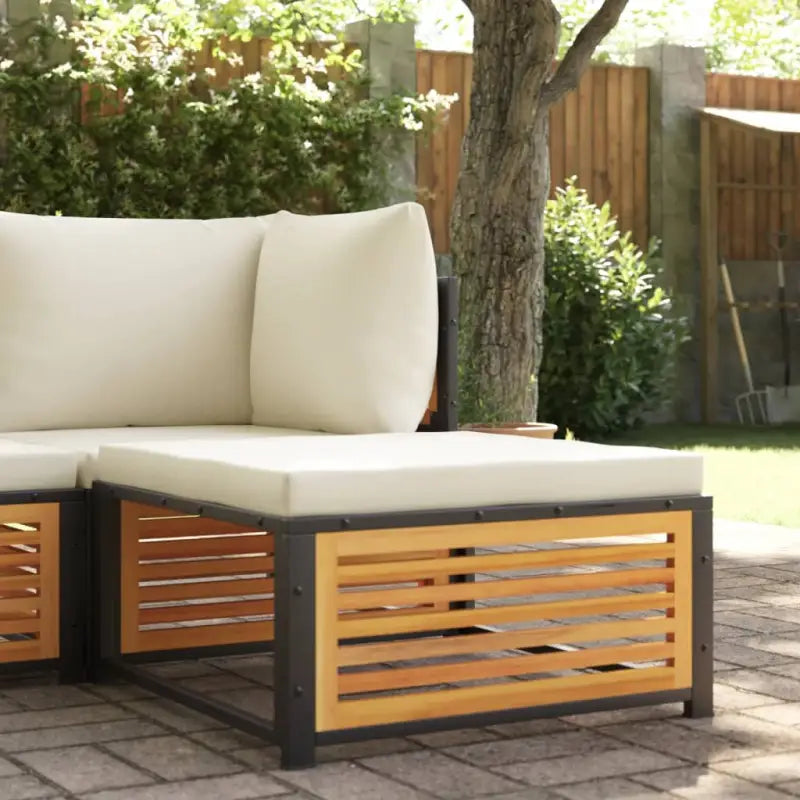 Modulaire tuinbank van massief acaciahout met wasbare hoes - Crème / 1 / Voetensteun - Modulaire tuinbanken