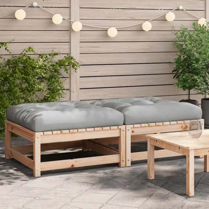 Modulaire tuinbank van massief douglashout met kussens voor je tuin - Naturel en grijs / 1 / footstool (3 pcs)