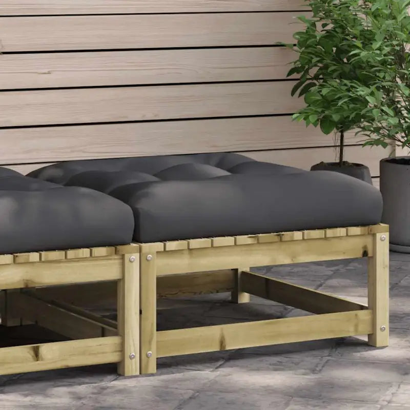 Modulaire tuinbank van massief douglashout met kussens voor je tuin - Naturel geïmpregneerd / 1 / voetensteun