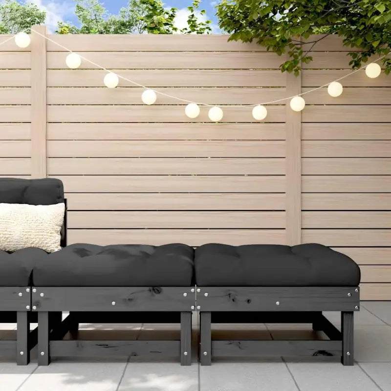 Modulaire tuinbank van massief grenenhout met zachte kussens - Grijs grenenhout / 1 / 2x voetensteun - Modulaire