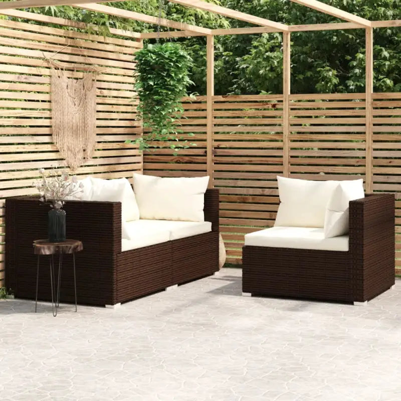 Modulaire tuinbanken met klein rugkussen voor comfortabele outdoor ontspanning - Bruin en crème / 1 / 3x hoek