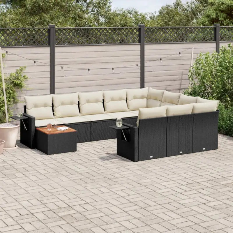 Modulaire tuinbanken van zwart gepoedercoat staal voor terras en tuin - Zwart en crème / 1 / 6x midden + Tafel + 2x