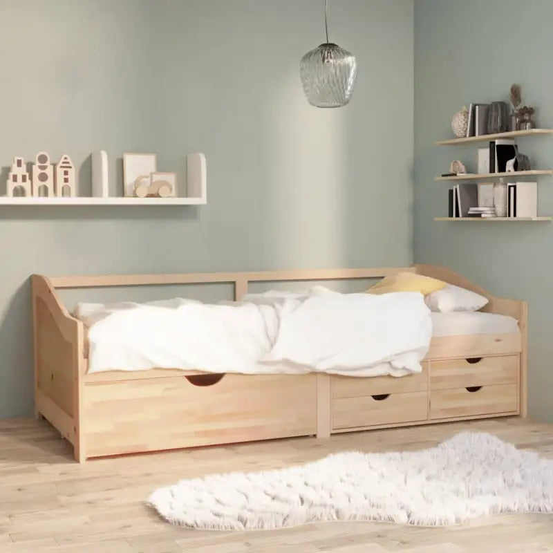 Multifunctioneel bedbank van massief grenenhout met praktische lade - Bruin - Bedden & bedframes