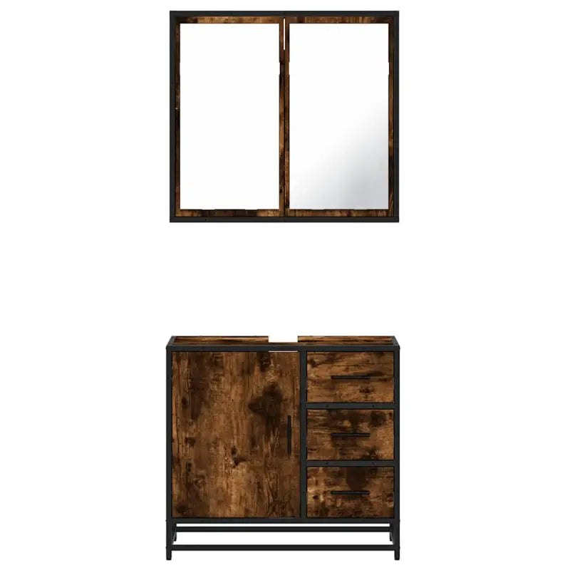 Muur gemonteerde badkamermeubelset met bewerkt hout voor een strakke uitstraling - Badkamermeubelsets