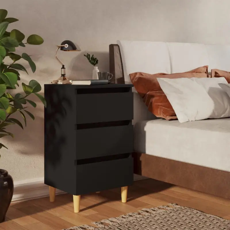 Nachtkastje in grijs sonoma met houten poten en Scandinavische charme - Zwart / 1 - Nachtkastjes