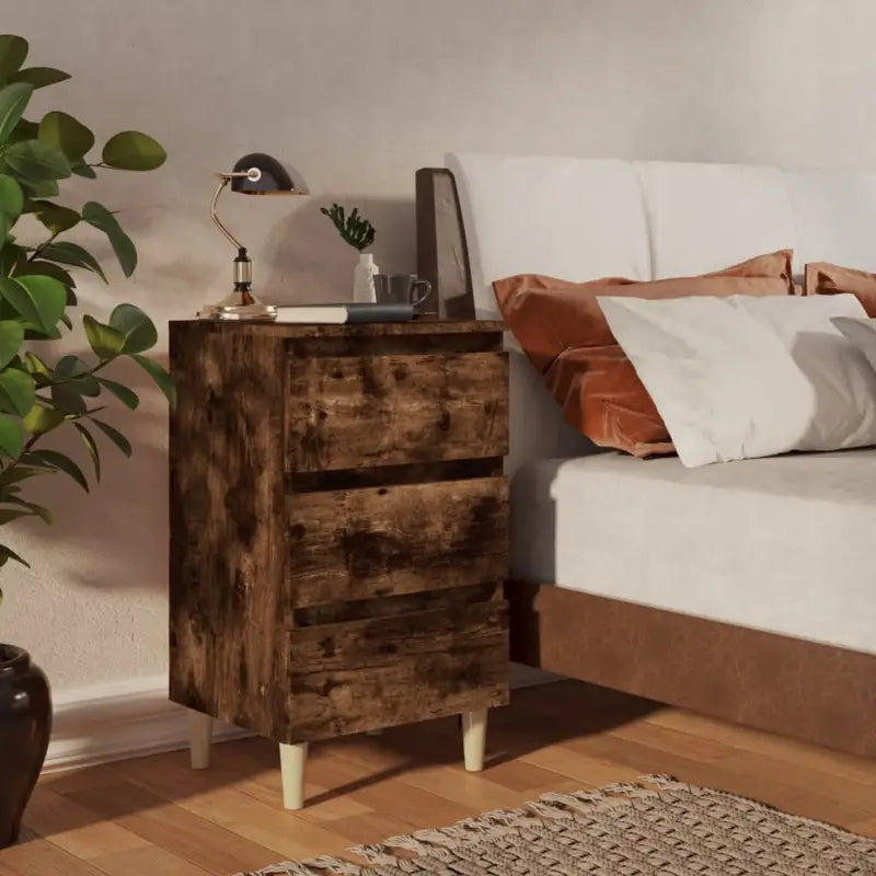 Nachtkastje in grijs sonoma met houten poten en Scandinavische charme - Gerookt eiken / 1 - Nachtkastjes