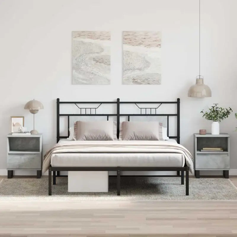 Nachtkastje met bewerkt hout en metalen poten voor een strak interieur - Betongrijs / 2 - Nachtkastjes