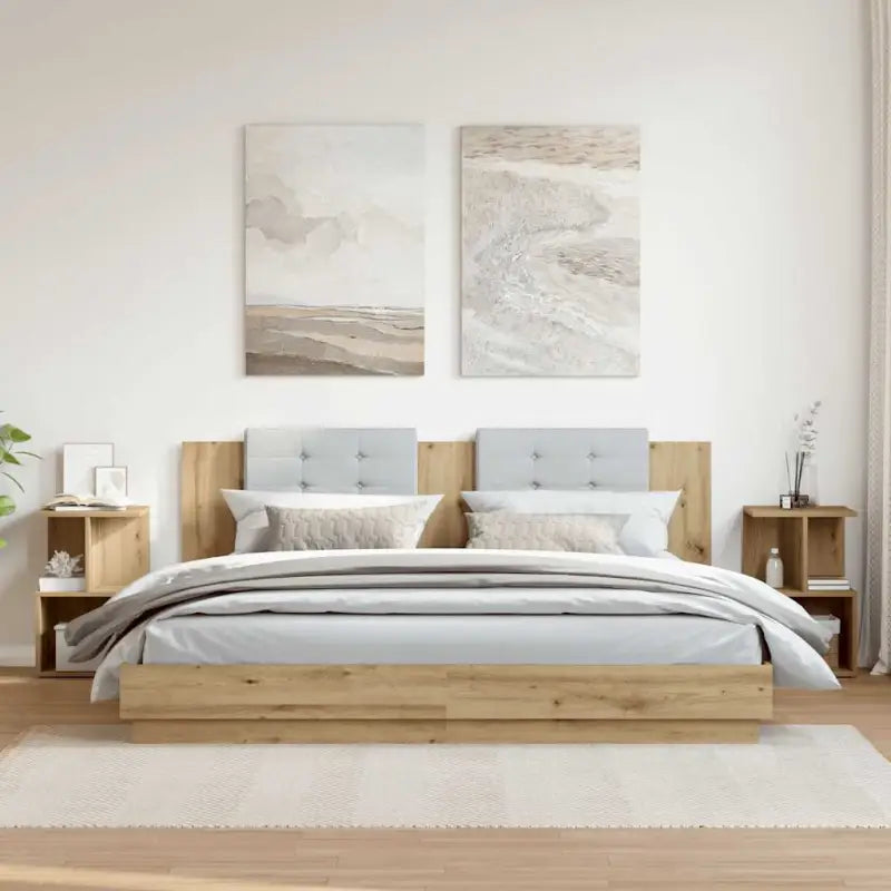 Nachtkastje met elegant ontwerp van bewerkt hout voor een tijdloze stijl - artisanaal eikenkleurig / 2 - Nachtkastjes