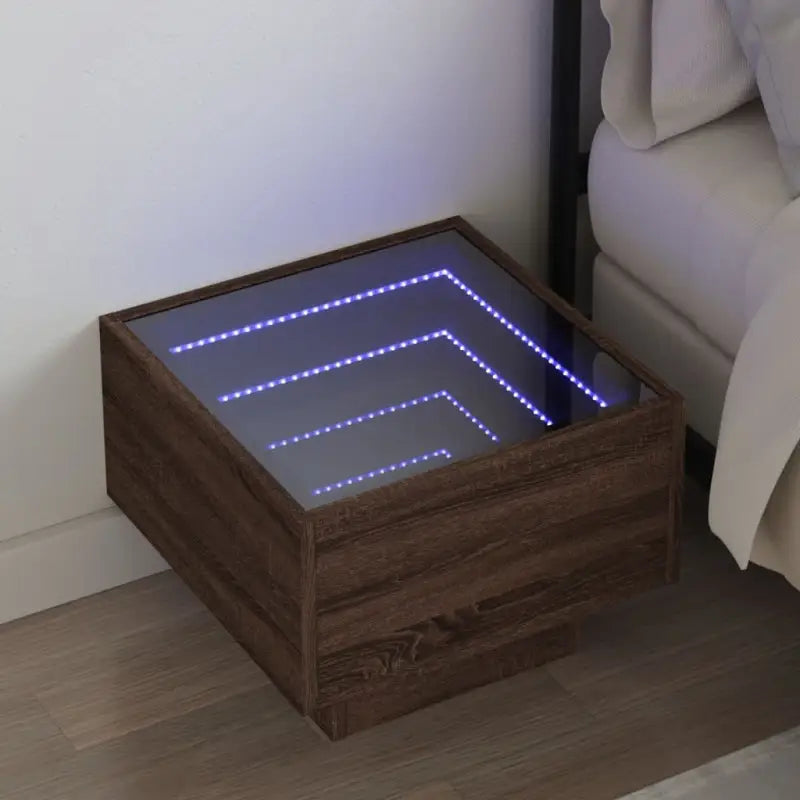 Nachtkastje met infinity LED en bewerkt hout voor een stijlvolle kamer - bruin eikenkleur / 1 - Nachtkastjes