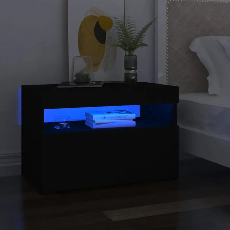 Nachtkastje met RGB LED-verlichting Hoogglans Wit voor modern interieur - Zwart / 2 - Nachtkastjes