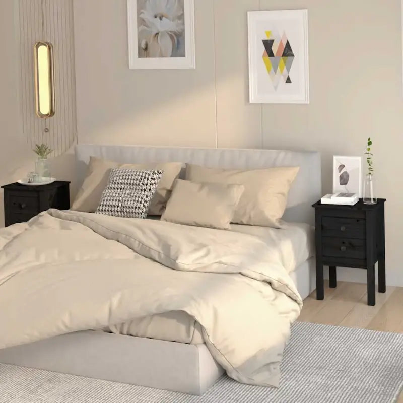 Nachtkastje van massief grenenhout met stevig blad en elegant ontwerp - Zwart / 2 - Nachtkastjes