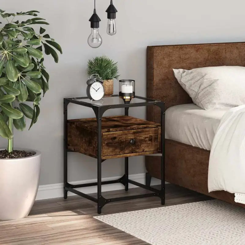 Nachtkastjes bewerkt hout met tijdloze charme voor woonkamer of slaapkamer - Gerookt eiken / 1 - Nachtkastjes