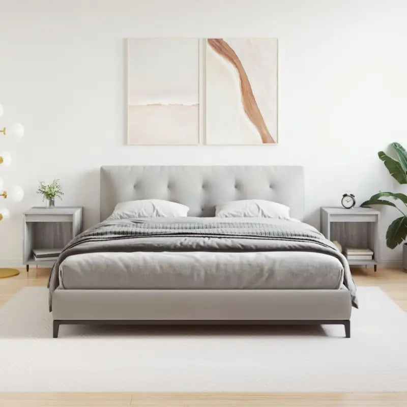 Nachtkastjes met bewerkt hout en metalen poten in een strak design - Grijs sonoma / 2 - Nachtkastjes