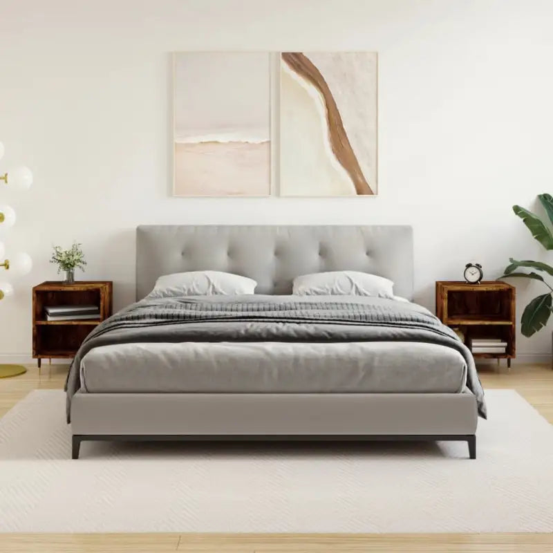 Nachtkastjes van bewerkt hout in hoogglans wit met elegant design - Gerookt eiken / 2 - Nachtkastjes