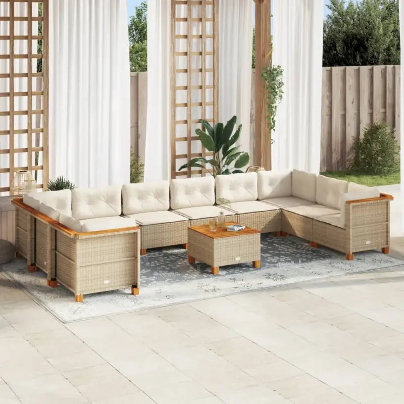 Natuurlijke olieafwerking loungeset in zwart gepoedercoat staal - Beige / Met tafel / Dichtgeweven - Tuinsets