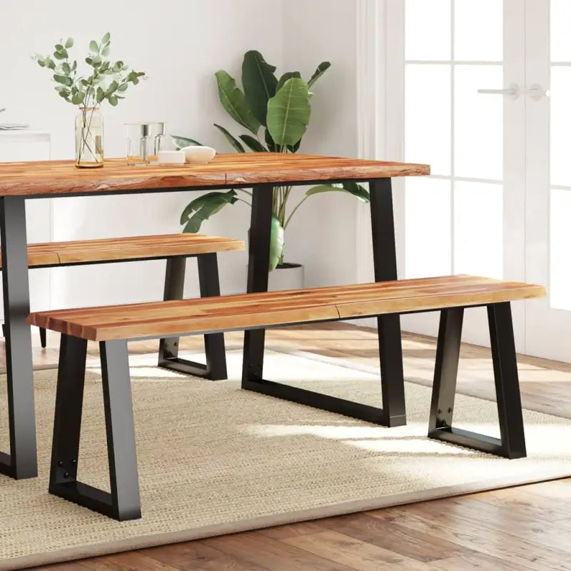 Opberg- en halbankje met massief acaciahout en natuurlijke rand - 140 cm - Opberg- & halbankjes