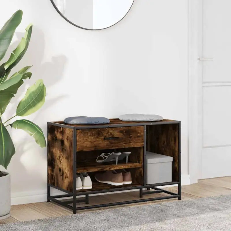 Opberg- en halbankje van gerookt eiken bewerkt hout - Opberg- & halbankjes