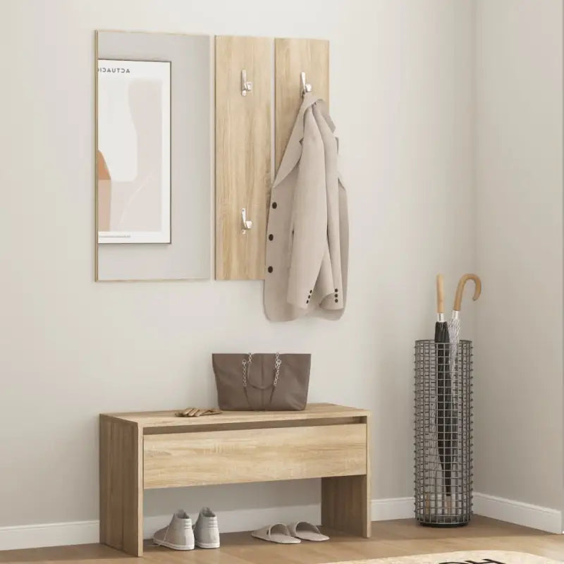 Opberg en halbankjes in Sonoma Eiken bewerkt hout voor een warme hal - Sonoma eiken - Opberg- & halbankjes