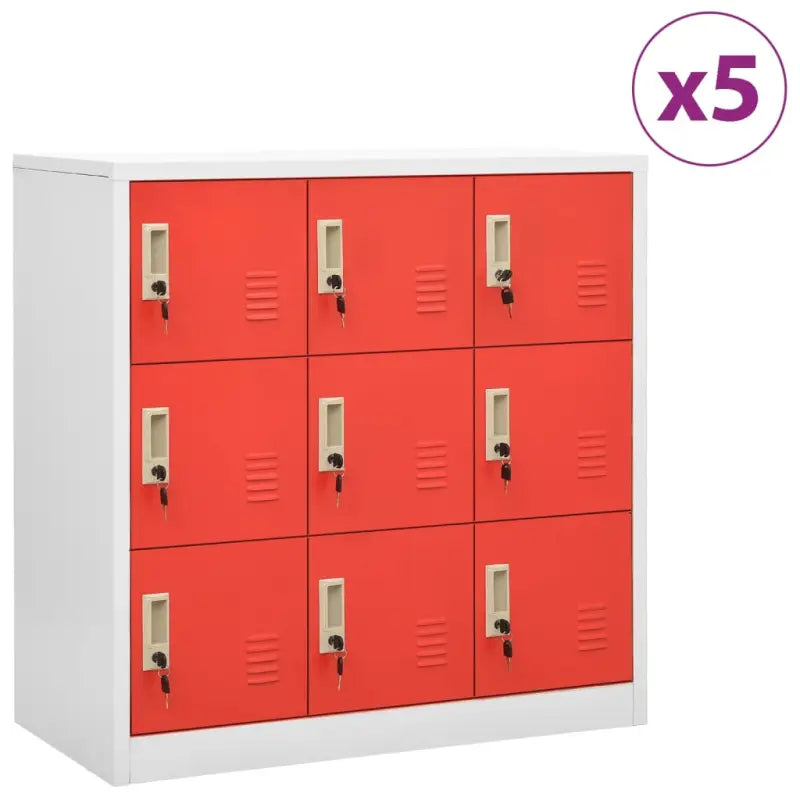 Opbergkast voor verschillende spullen met modern en duurzaam design - Lichtgrijs en rood / 5 / Met 9 lockers