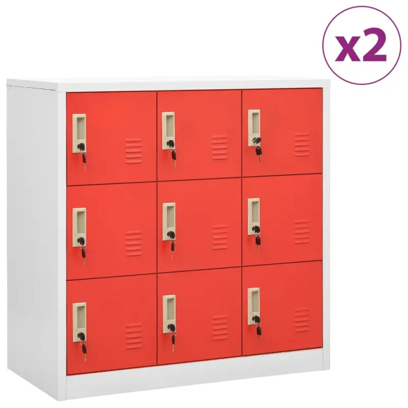 Opbergkast voor verschillende spullen met modern en duurzaam design - Lichtgrijs en rood / 2 / Met 9 lockers