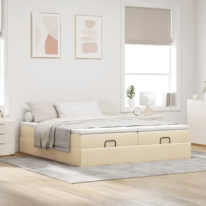 Ottomaan bed met ruime opbergruimte en crème materiaal vulling - Bedden & bedframes
