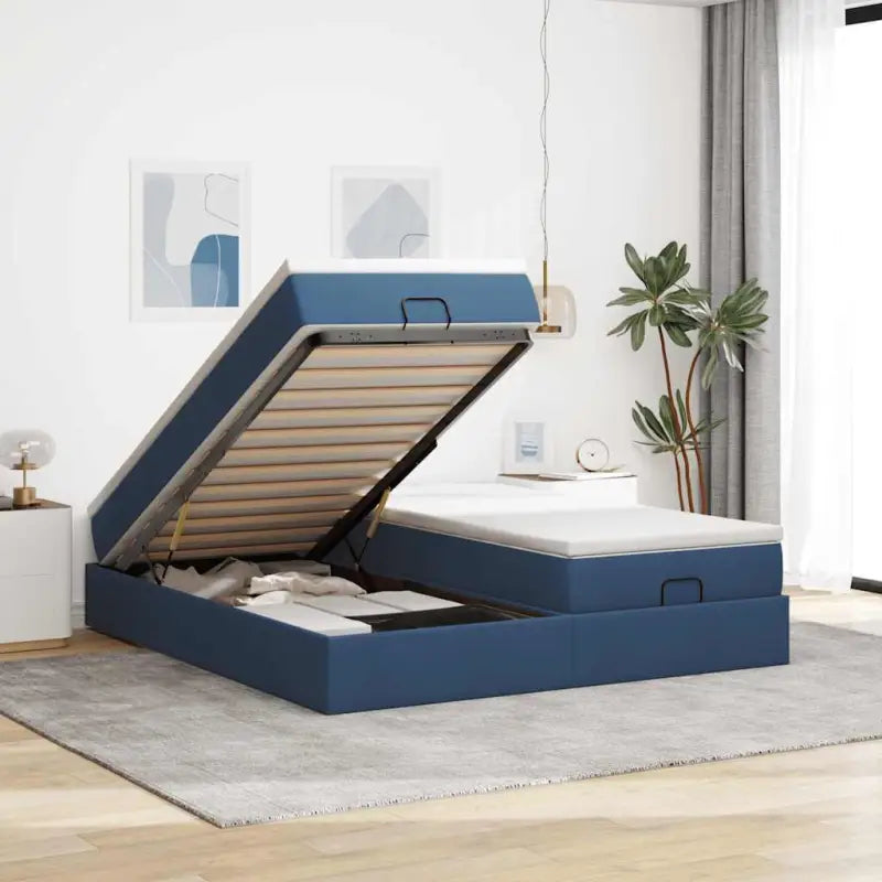 Ottomaan bed met ruime opbergruimte en crème materiaal vulling - Blauw / 180 x 200 cm - Bedden & bedframes