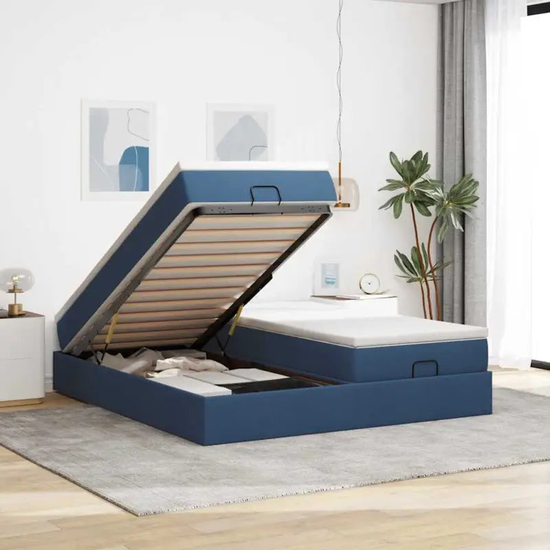 Ottomaan bed met ruime opbergruimte en crème materiaal vulling - Blauw / 160 x 200 cm - Bedden & bedframes