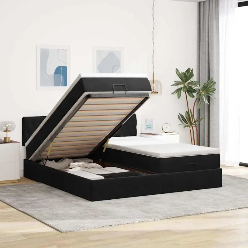 Ottomaan bed met ruime opbergruimte en zacht roze materiaal - Zwart / 200 x 200 cm / Getuft ontwerp - Bedden & bedframes