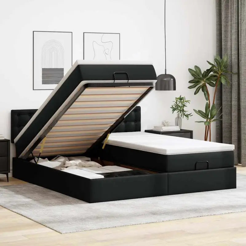 Ottomaan bed met ruime opbergruimte en zwart materiaal voor comfortabele nachten - Zwart / 180 x 200 cm - Bedden &