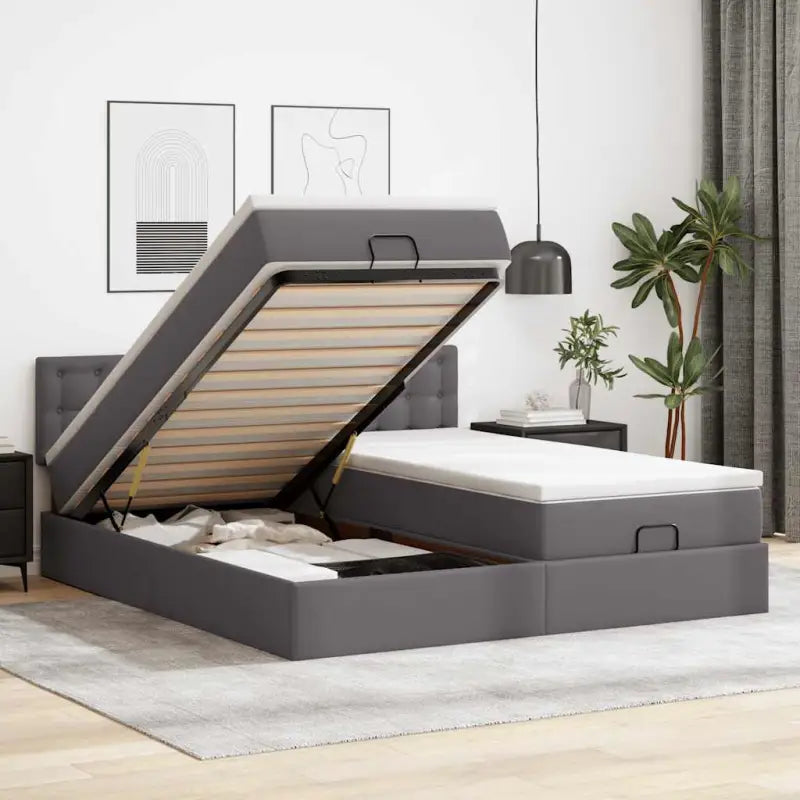 Ottomaan bed met ruime opbergruimte en zwart materiaal voor comfortabele nachten - Grijs / 180 x 200 cm - Bedden &