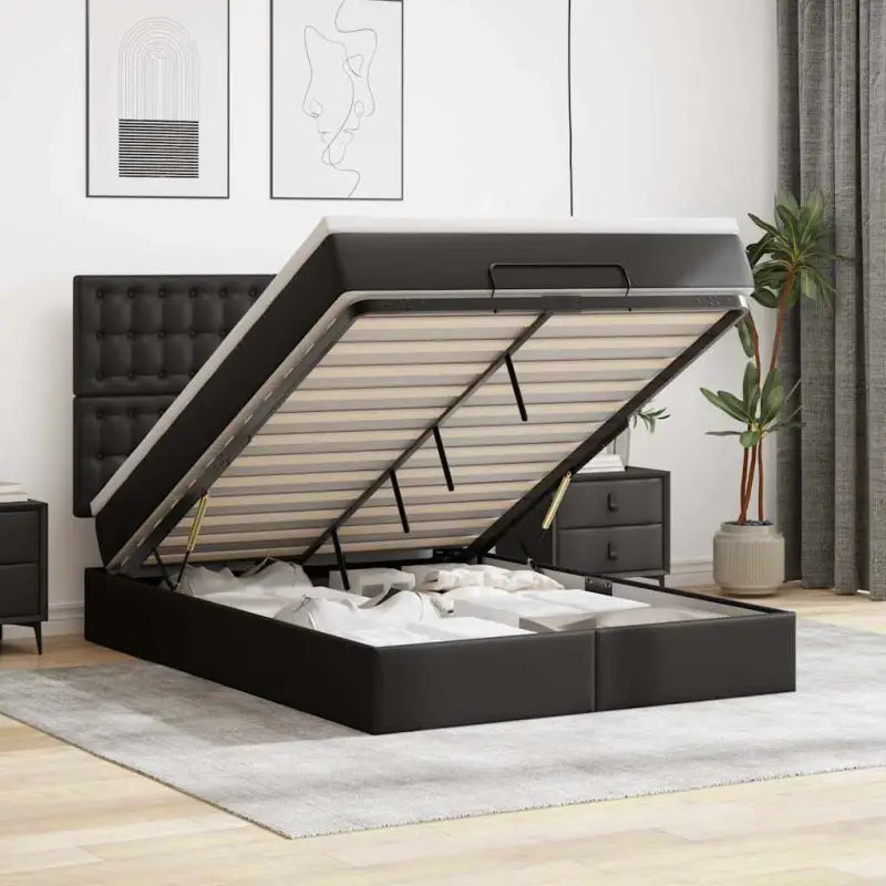 Ottomaan bed met ruime opbergruimte in grijs materiaal - Zwart / 140 x 200 cm - Bedden & bedframes