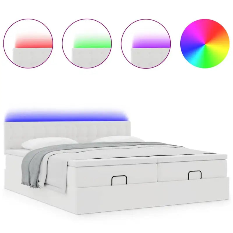 Ottomaans bed met wit materiaal en ruime opbergruimte - Bedden & bedframes