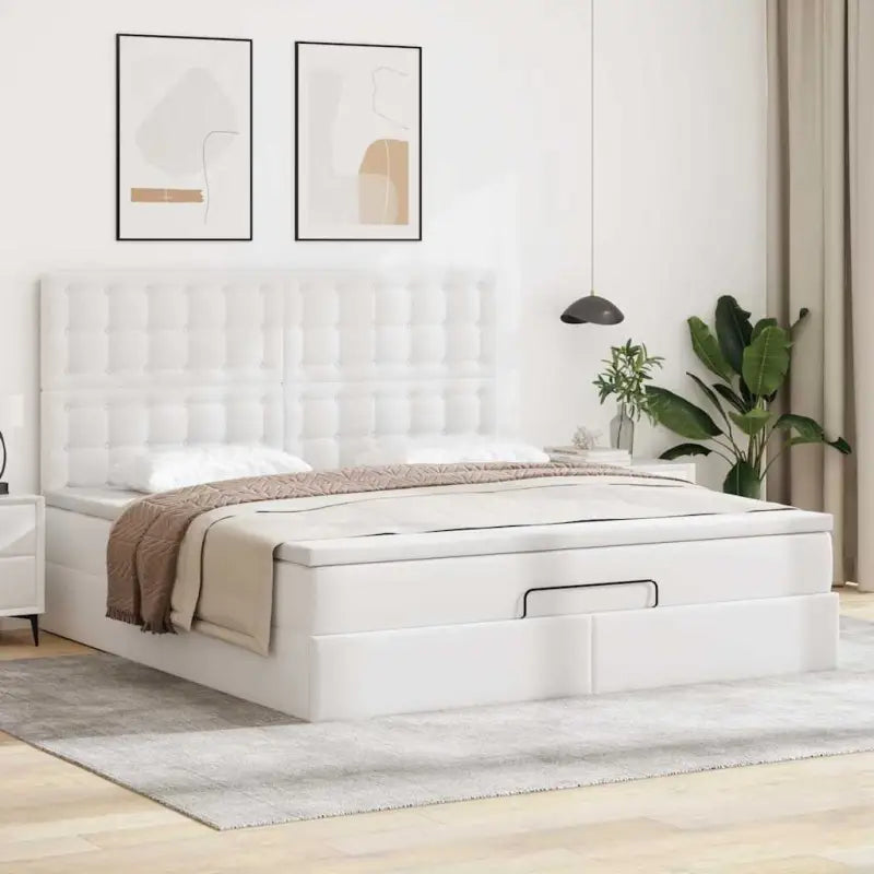 Ottomaanse bed met matras in wit materiaal en ruime opbergruimte - Bedden & bedframes