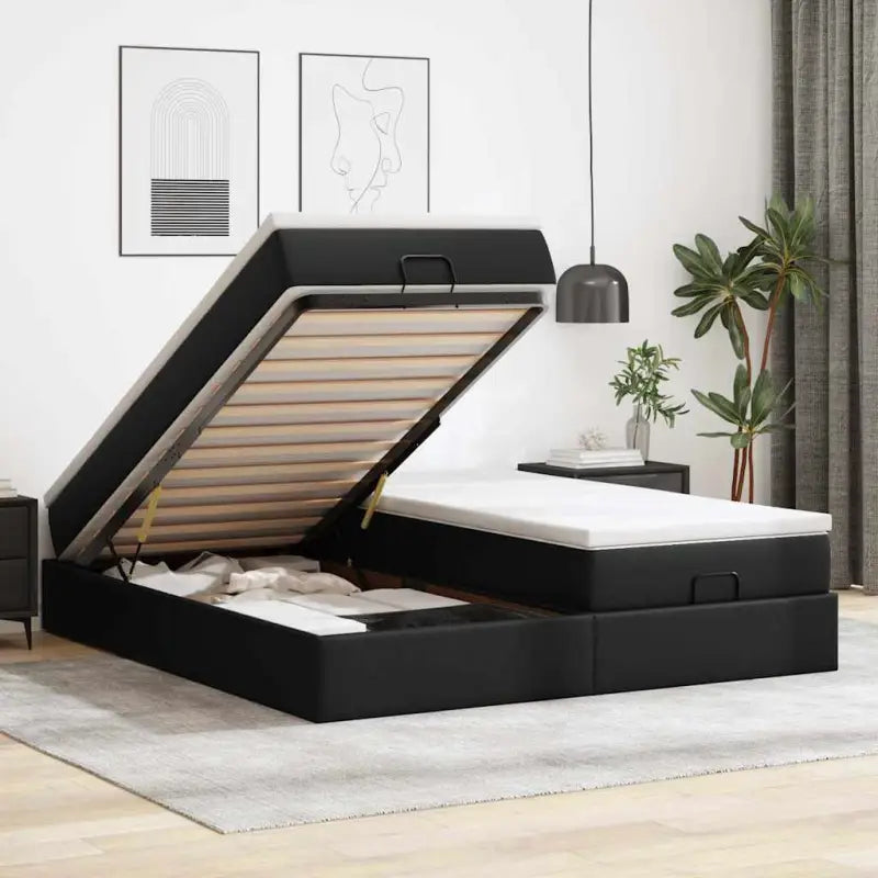 Ottomaanse bed met ruime opbergruimte en zwart materiaal - Zwart / 160 x 200 cm - Bedden & bedframes