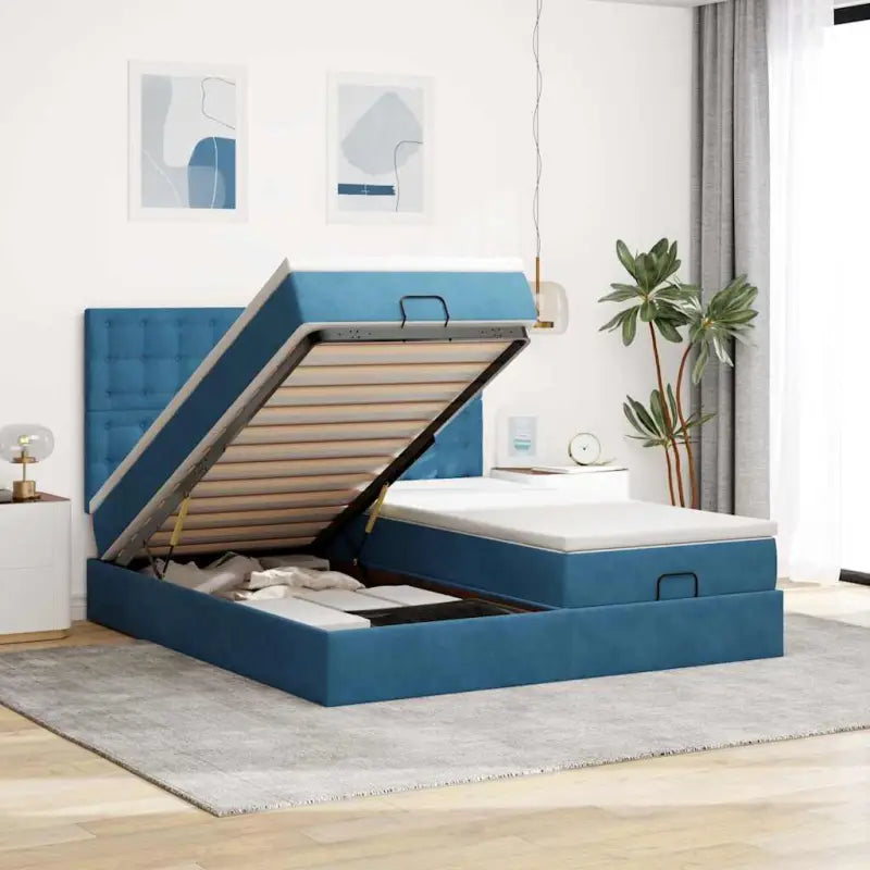 Ottomaanse bed met ruime opbergruimte en zwart materiaal - Donkerblauw / 160 x 200 cm / knopen - Bedden & bedframes