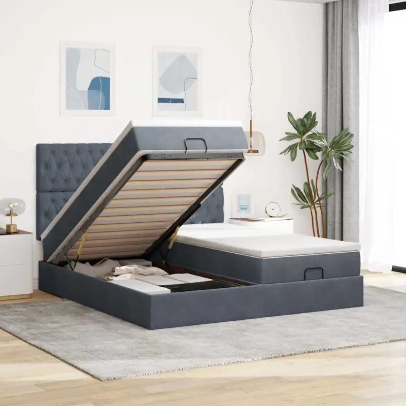 Ottomaanse bed met ruime opbergruimte en zwart materiaal - Donkergrijs / 180 x 200 cm / Getuft ontwerp - Bedden &