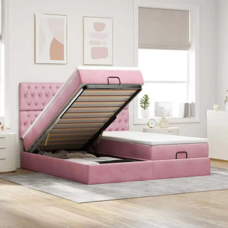 Ottomaanse bed met ruime opbergruimte en zwart materiaal - Roze / 200 x 200 cm / Getuft ontwerp - Bedden & bedframes