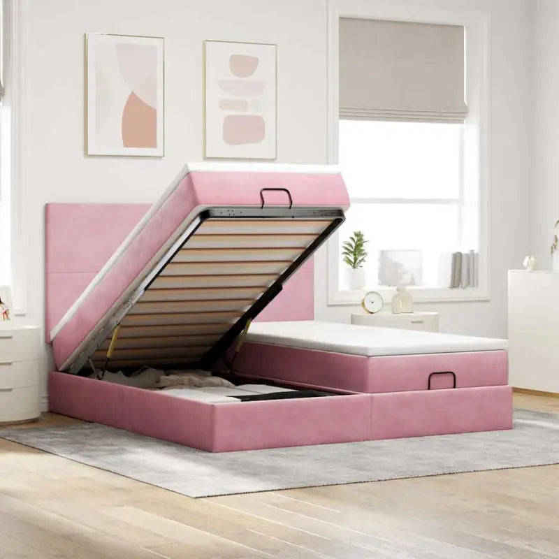 Ottomaanse bed met ruime opbergruimte en zwart materiaal - Roze / 200 x 200 cm / Effen ontwerp - Bedden & bedframes