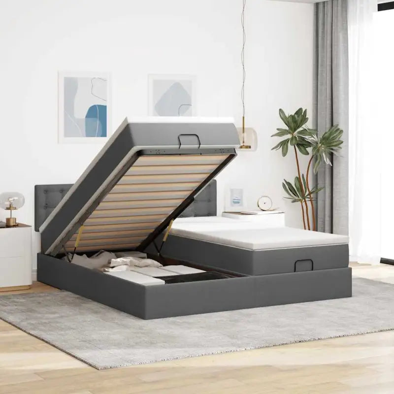 Ottomaanse bed met ruime opbergruimte en zwart materiaal voor comfort - Donkergrijs / 180 x 200 cm / Knopen - Bedden &