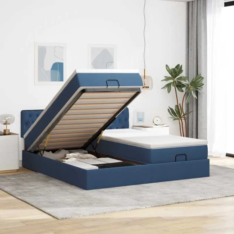 Ottomaanse bed met ruime opbergruimte en zwart materiaal voor comfort - Blauw / 180 x 200 cm / Getuft ontwerp - Bedden