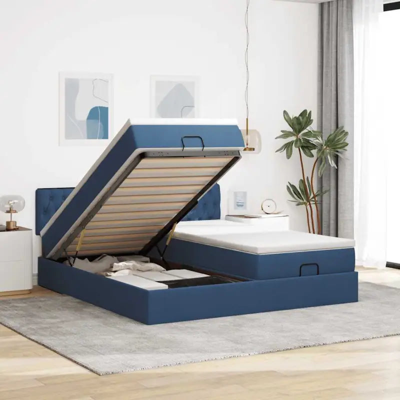 Ottomaanse bed met ruime opbergruimte en zwart materiaal voor comfort - Blauw / 160 x 200 cm / Getuft ontwerp - Bedden