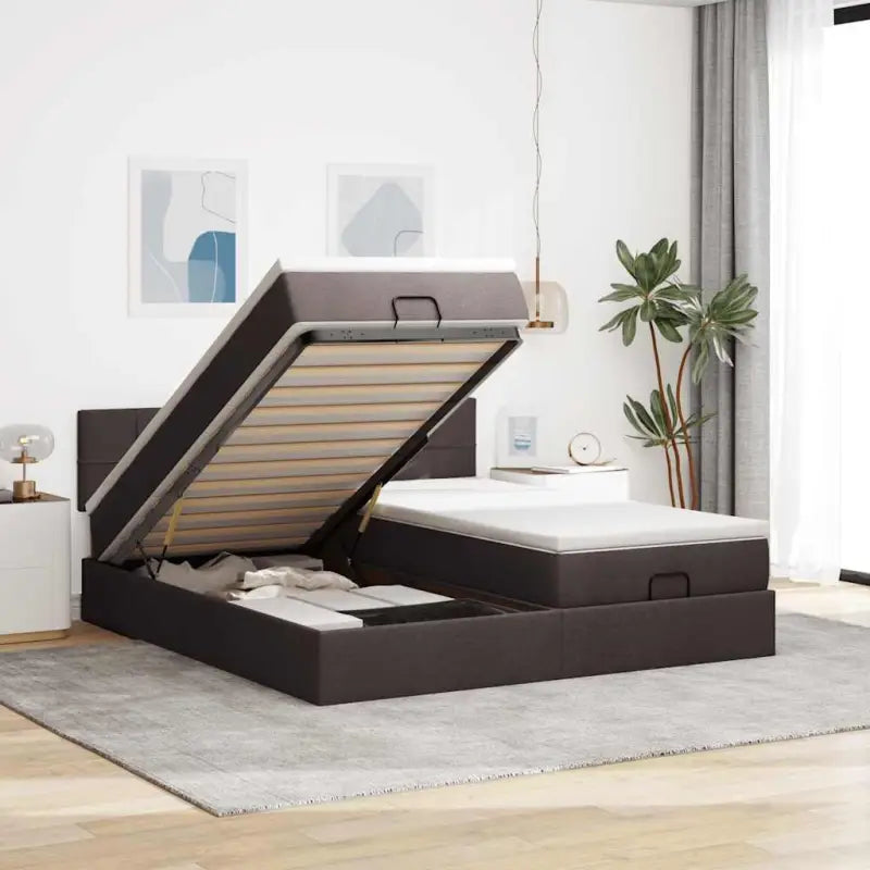 Ottomaanse bed met ruime opbergruimte en zwart materiaal voor comfort - Donkerbruin / 200 x 200 cm / Blok