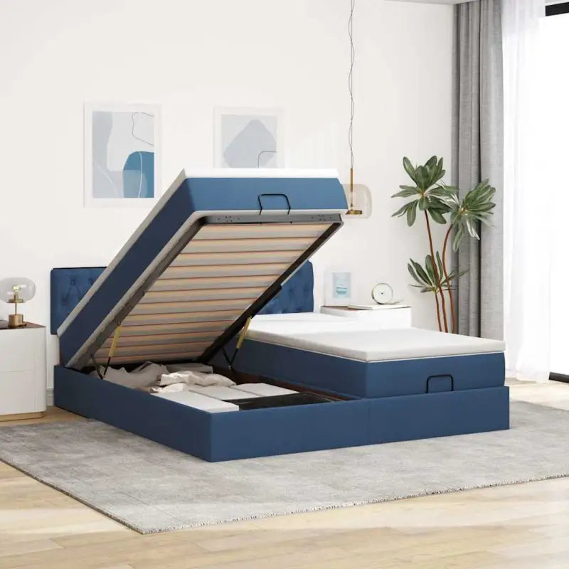 Ottomaanse bed met ruime opbergruimte in lichtgrijs materiaal - Blauw / 160 x 200 cm / Getuft ontwerp - Bedden &