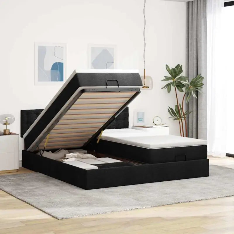 Ottomaanse bed met ruime opbergruimte in lichtgrijs materiaal - Zwart / 180 x 200 cm / knopen - Bedden & bedframes