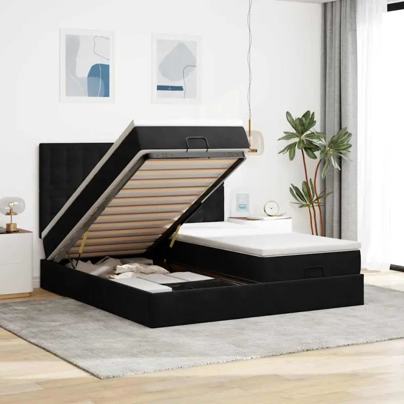 Ottomaanse bed met ruime opbergruimte in zwart materiaal - Zwart / 180 x 200 cm / knopen - Bedden & bedframes