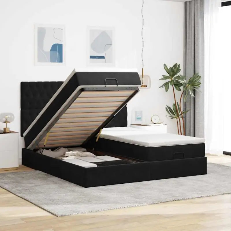 Ottomaanse bed met ruime opbergruimte in zwart materiaal - Zwart / 200 x 200 cm / Getuft ontwerp - Bedden & bedframes