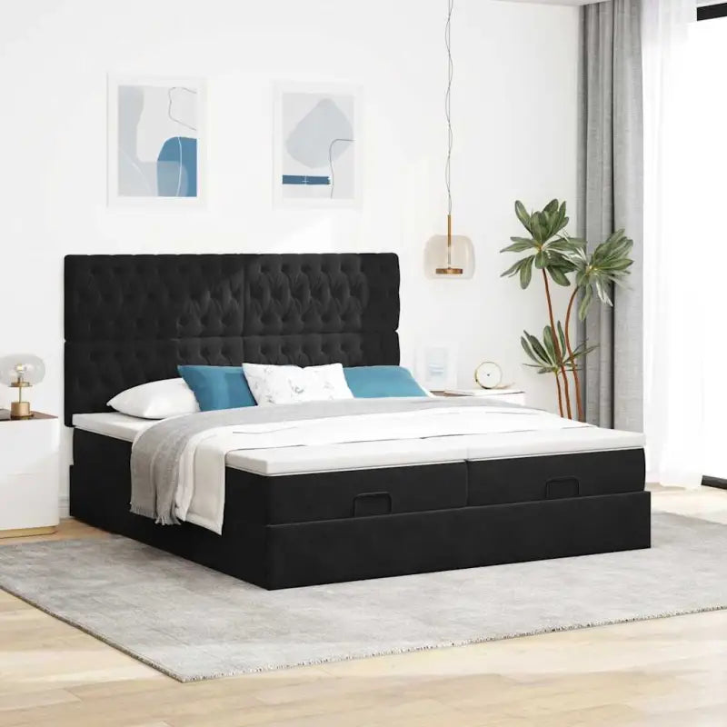 Ottomaanse bed met ruime opbergruimte in zwart materiaal - Bedden & bedframes