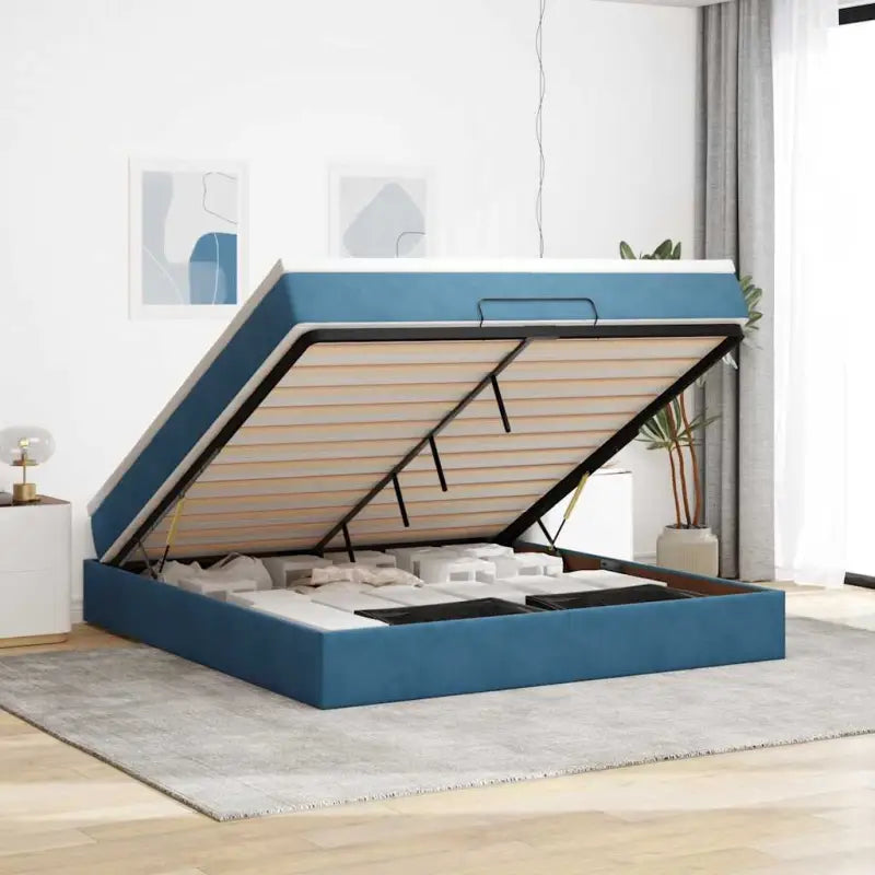 Ottomaanse bed met ruime opbergruimte in zwart materiaal - Donkerblauw / 180 x 200 cm - Bedden & bedframes